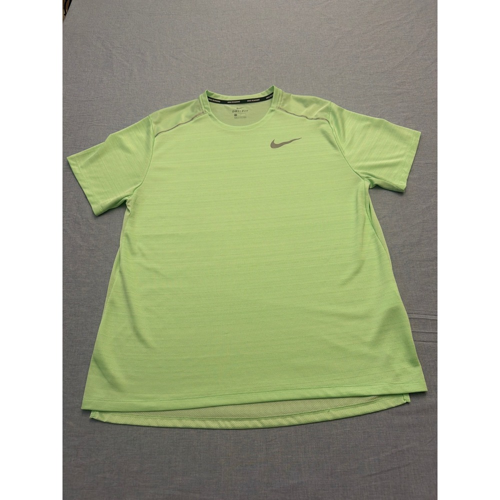 Nike Running Dri-FIT Shirt Mens Large Lime Green Short Sleeve Reflective Top